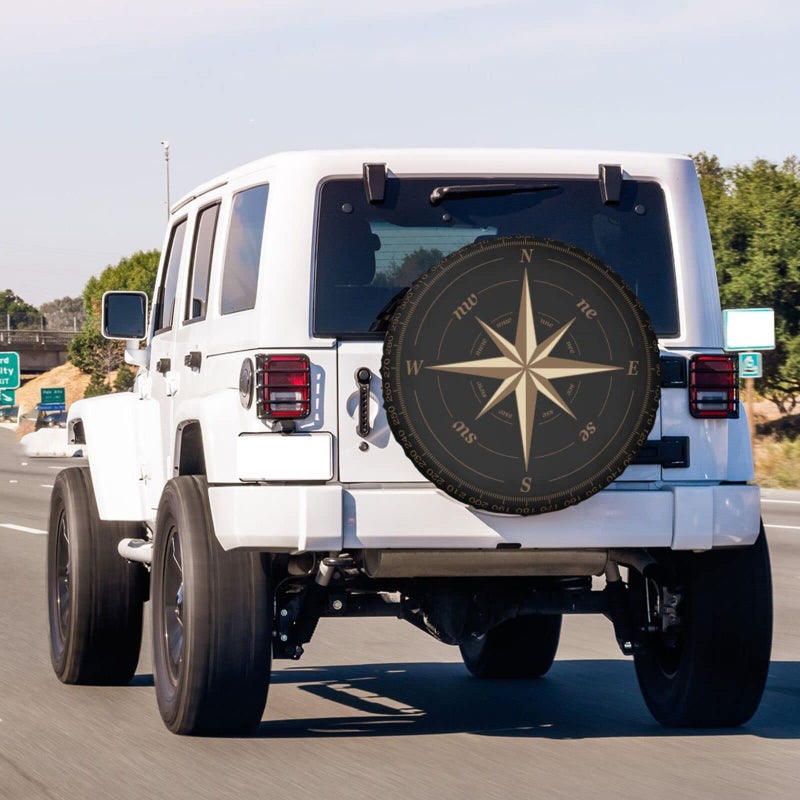 Foruidea Compass Rose Black Spare Tire Cover Dust-Proof Wheel Tire Cover Fit Trailer, RV, SUV and Many Vehicle 17 Inch - Image 3